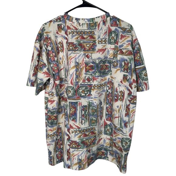 Vintage 90s Jordache Men's M Aztec Tribal Ribbed Cotton Short Sleeve T-Shirt Y2K - Picture 2 of 6